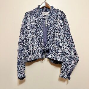 Free People Navy and White Bomber Jacket